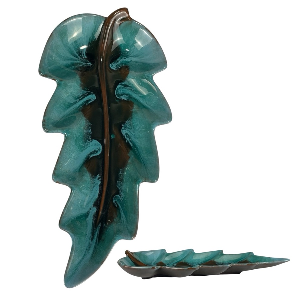 Blue Mountain Pottery Large Long Scallop Edge Leaf Dish Bowl